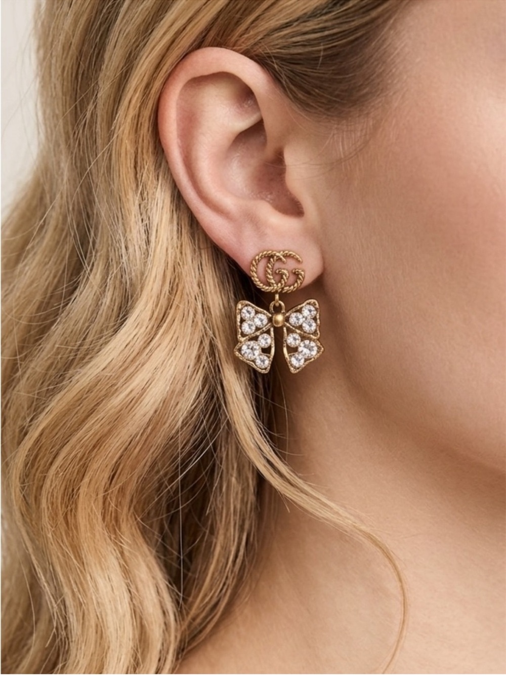 Gucci Crystal Bow Drop Earrings